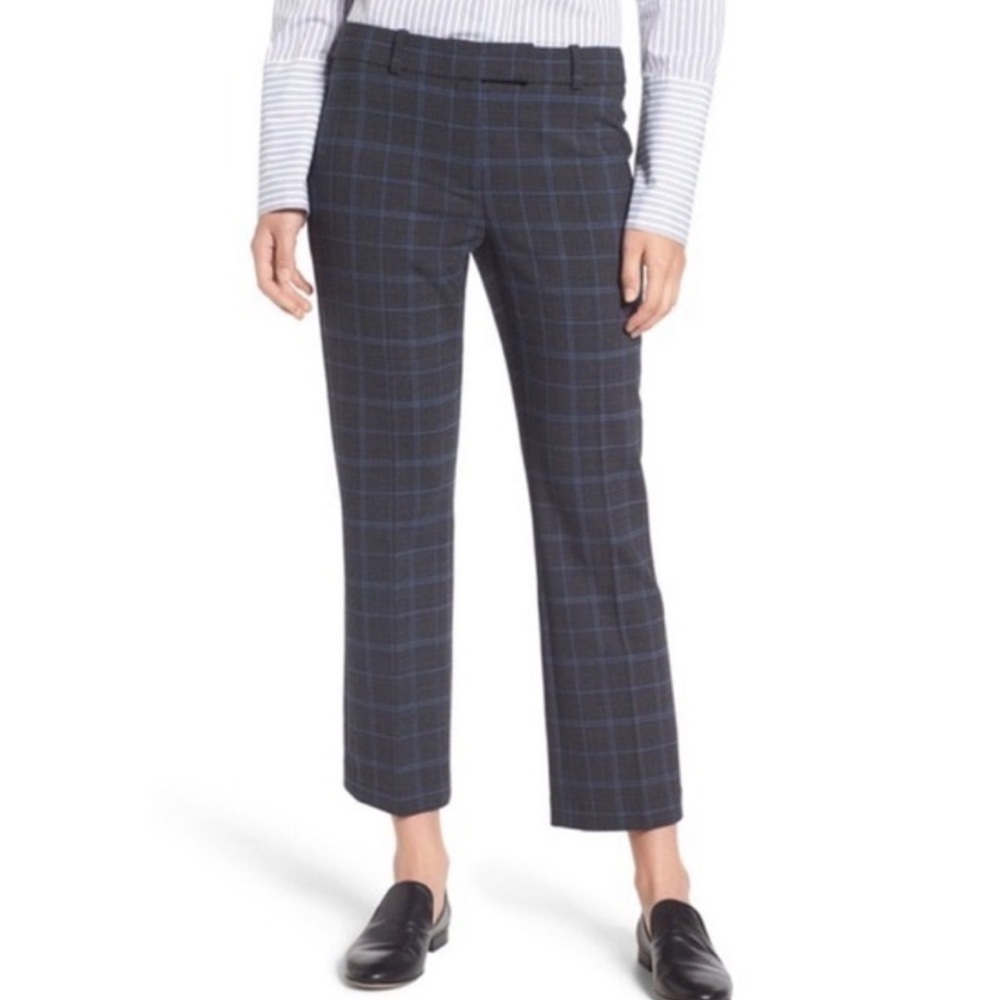 Lewit Virgin Wool Trouser Pants Blue Gray Plaid Size 14 X1